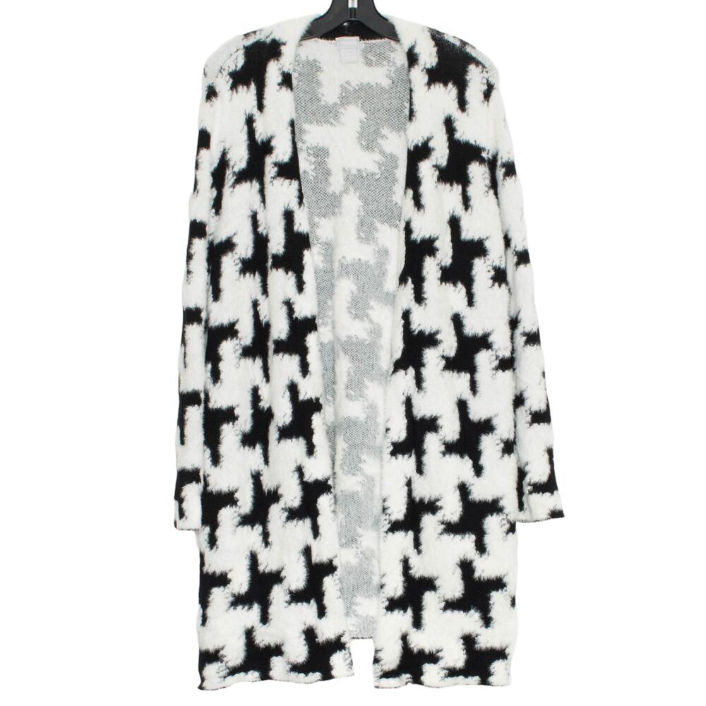 Chicos Cardigan Long Houndstooth Fuzzy Open Cottage Cozy Statement 1 Medium 8 - Picture 7 of 7